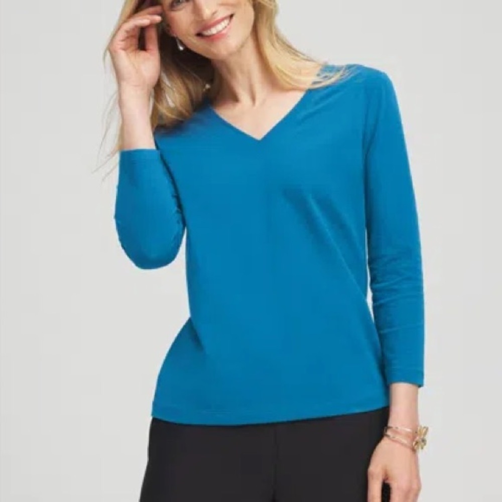 Chico's Katarina 3/4 Sleeve top In Dresden blue